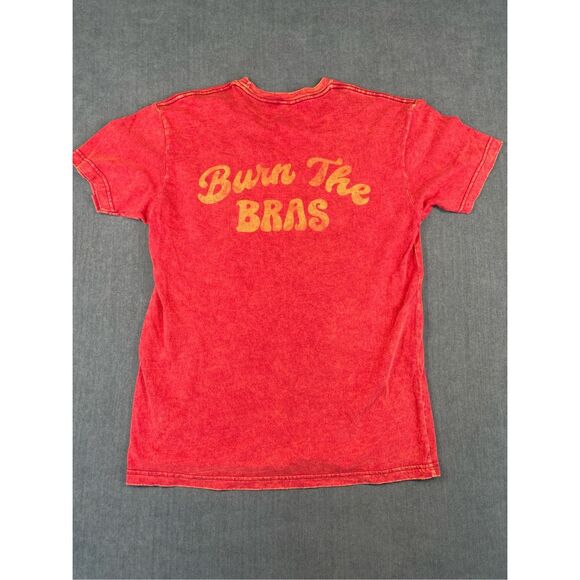 Revice Graphic Tee Women S Red Burn the Bras Feminist Flower 70s Vintage Style - Picture 5 of 7